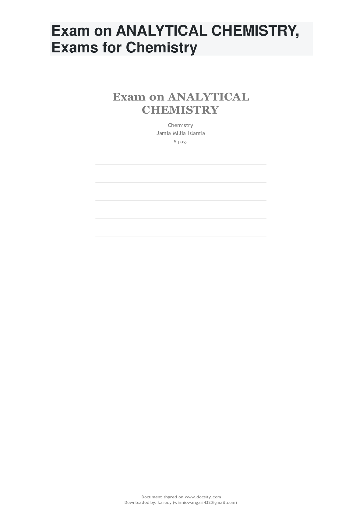 Preview image for Exam on ANALYTICAL CHEMISTRY, Exams for Chemistry